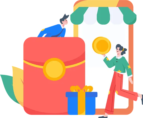 Couple doing mobile shopping  Illustration