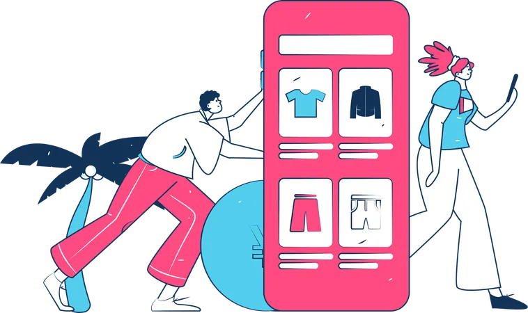 Couple Doing Mobile Shopping  Illustration