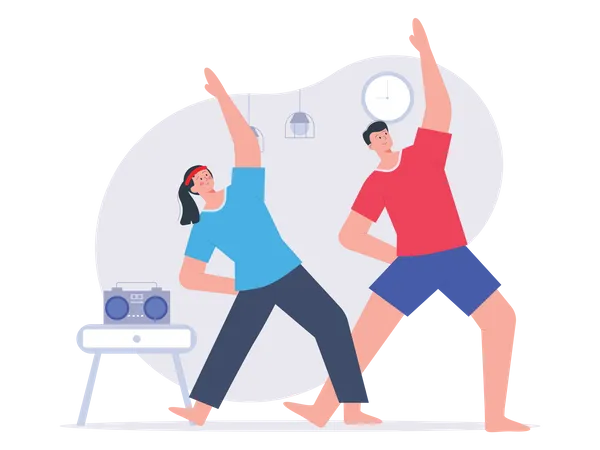 Couple doing morning exercise together Illustration