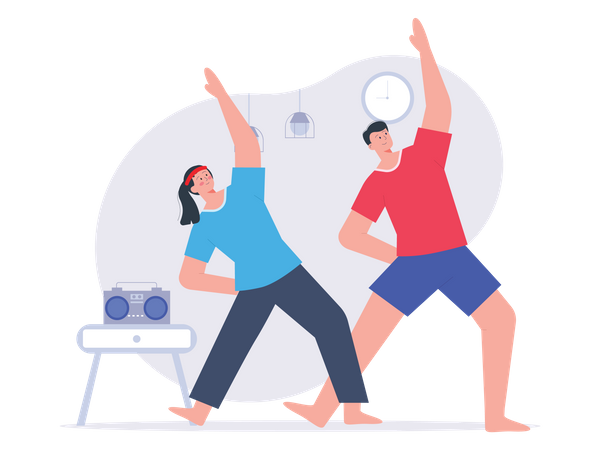 Couple doing morning exercise together  Illustration