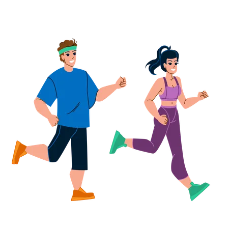 Couple Jogging Vector Man Woman Sport Healthy Lifestyle Exercise Active Nature Fitness Fit People Couple Jogging Character People Flat Cartoon Illustration Illustration