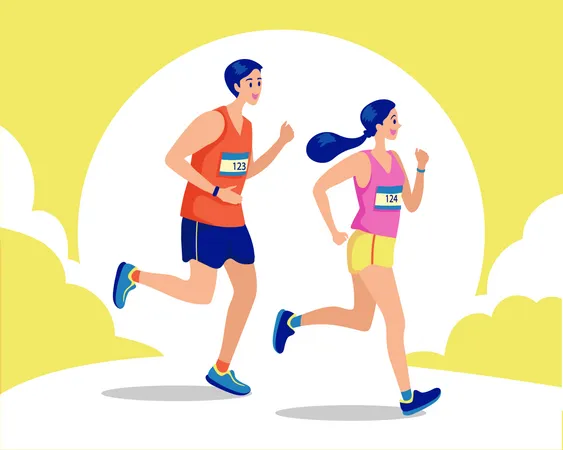 Couple Running Health Conscious Concept Sporty Woman And Man Jogging Illustration Of Runners イラスト