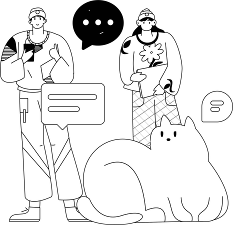 オンラインチャットをしているカップル  イラスト