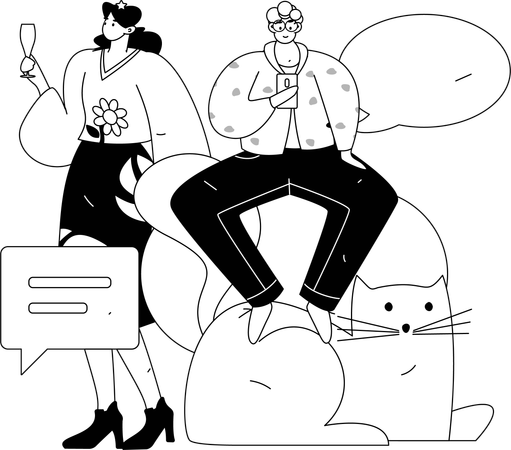 オンラインチャットをしているカップル  イラスト