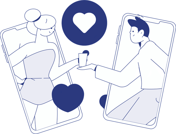 Couple doing online dating  Illustration
