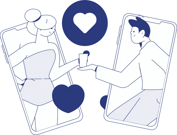 Couple doing online dating  Illustration