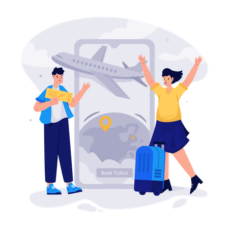 Couple doing online flight booking  Illustration