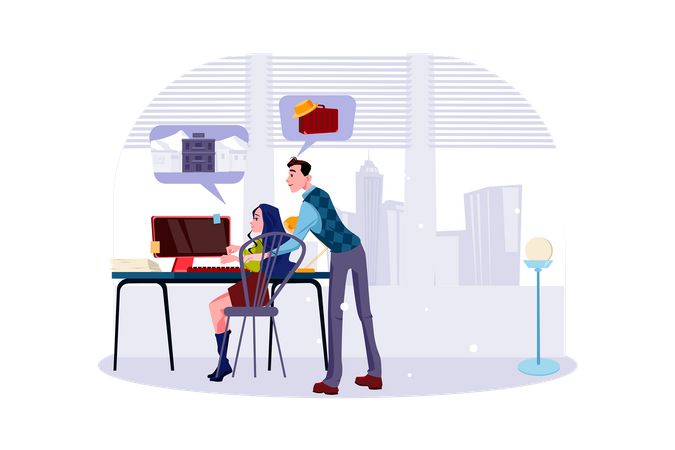 Couple doing online hotel booking  Illustration