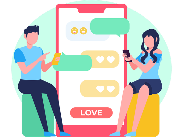 Couple doing online Love Chatting  Illustration