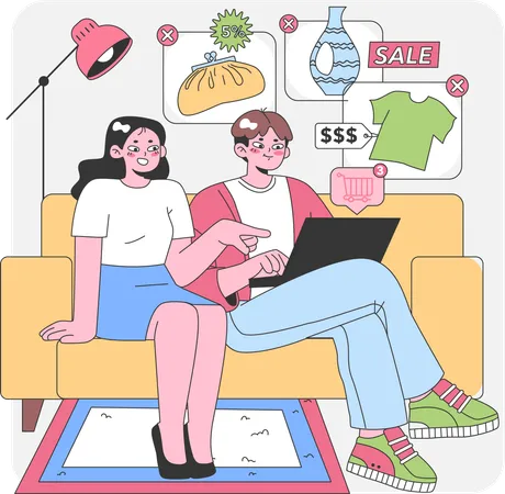 Couple doing online shopping  Illustration
