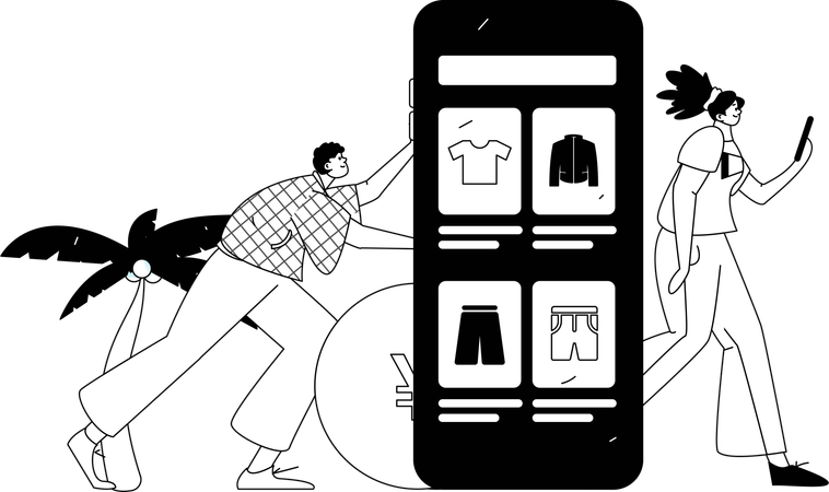 Couple doing online shopping  Illustration