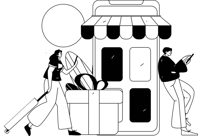 Couple doing online shopping  Illustration