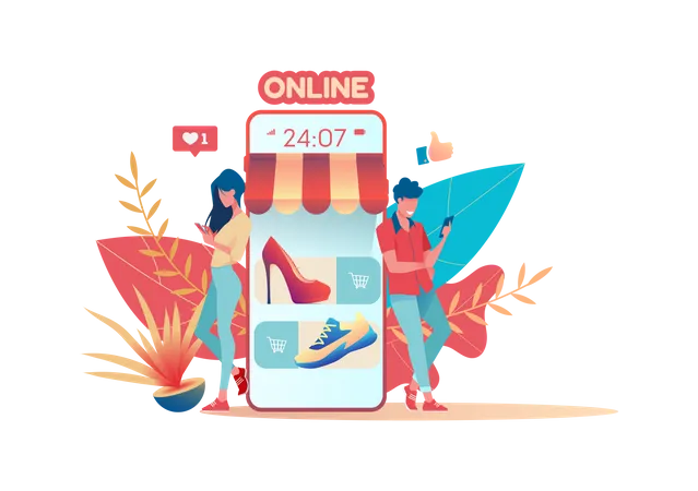 Couple doing online shopping Illustration