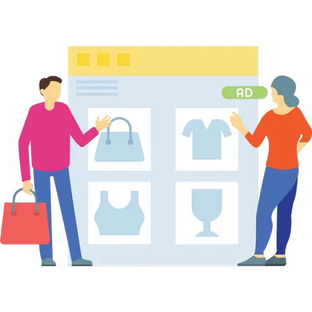 Boy And Girl Are Shopping Online Illustration