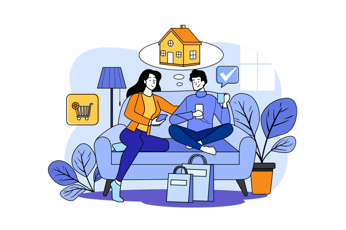 Couple doing online shopping  Illustration