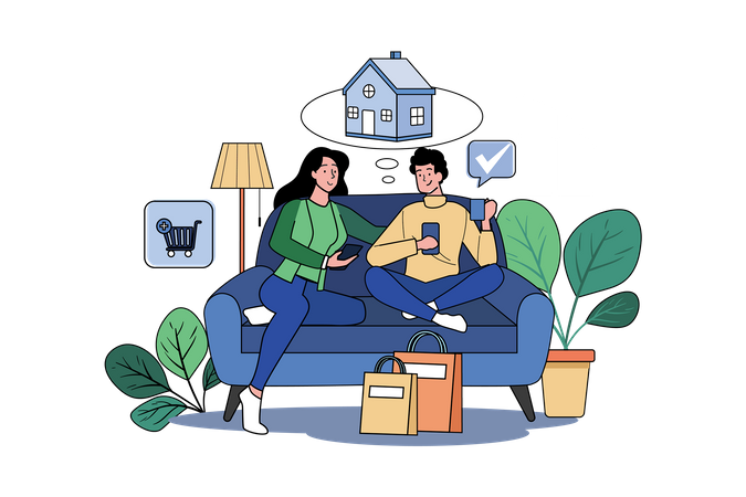 Couple doing online shopping Illustration