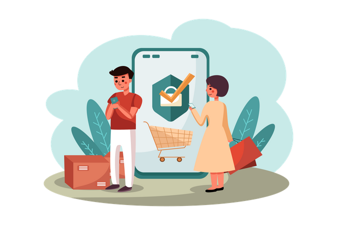 Couple doing online shopping  Illustration