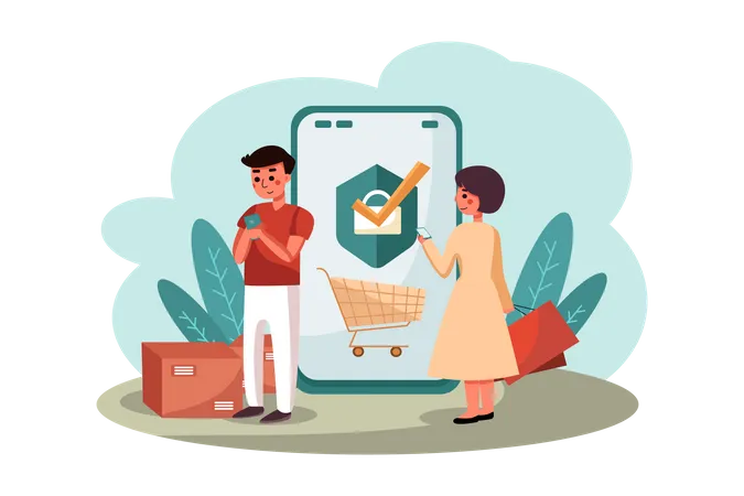 Couple doing online shopping  Illustration