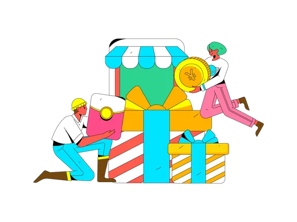 Couple doing online shopping  Illustration