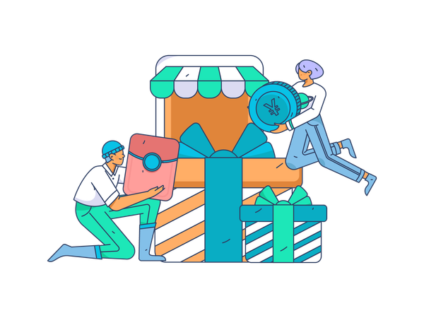 Couple doing online shopping  Illustration