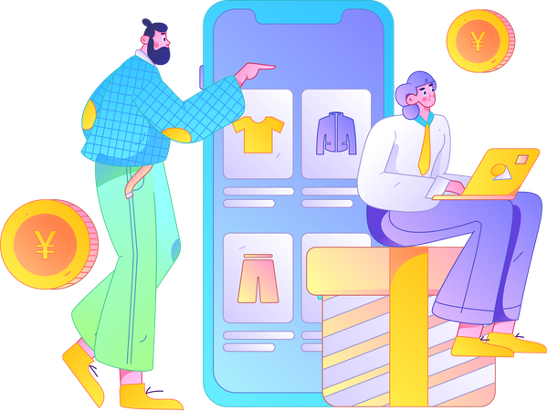 Couple doing online shopping  Illustration