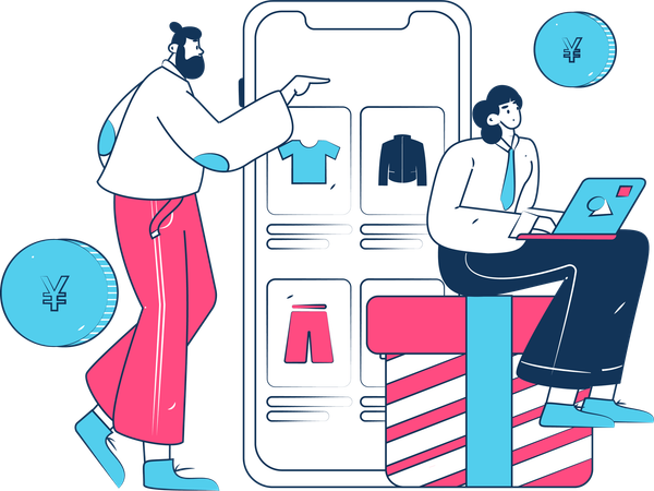 Couple Doing Online Shopping  Illustration