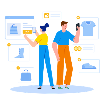 Couple doing online shopping  Illustration