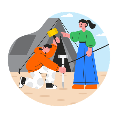 Couple doing outdoor camping  Illustration