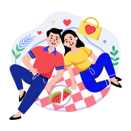 Couple doing outdoor Picnic  Illustration