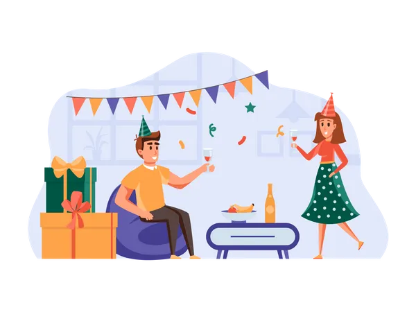 Couple doing party  Illustration