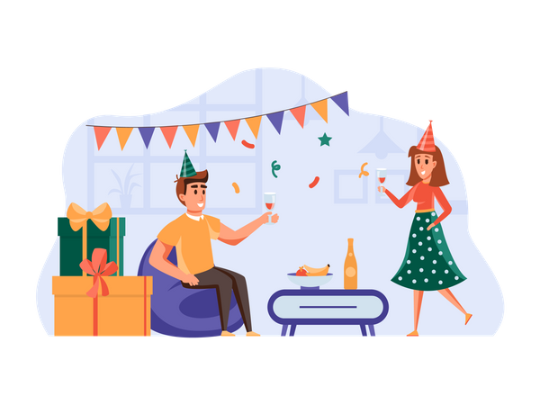 Couple doing party  Illustration