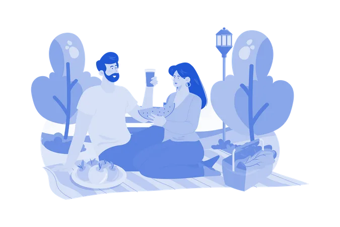 Couples Outdoor Picnic Or Hike Illustration