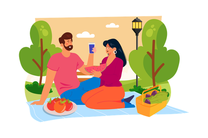 Couple doing picnic  Illustration