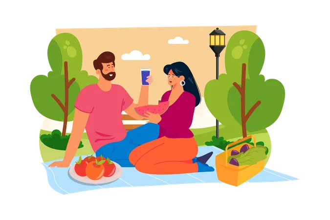 Couple doing picnic  Illustration