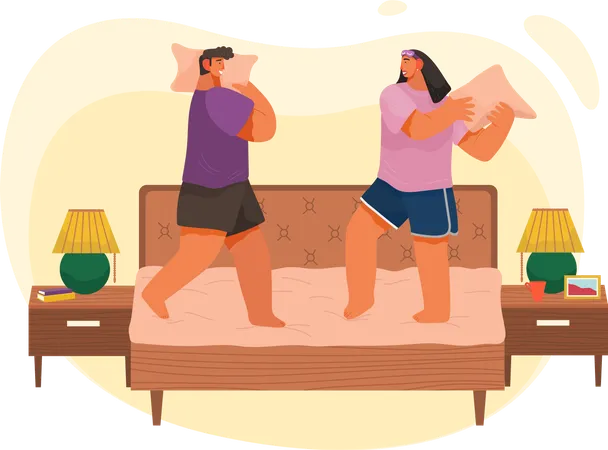 Couple doing pillow fight  Illustration