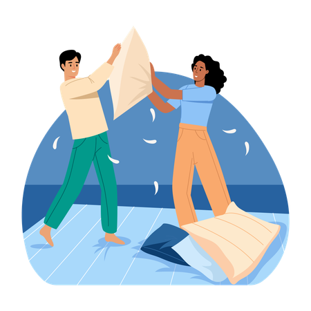 Couple doing Pillow fight  Illustration