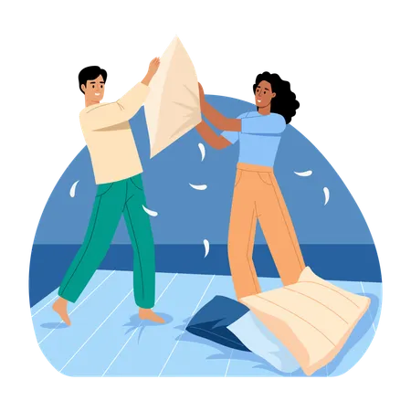 Couple doing Pillow fight  Illustration