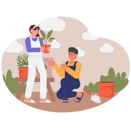 Couple doing planting Illustration