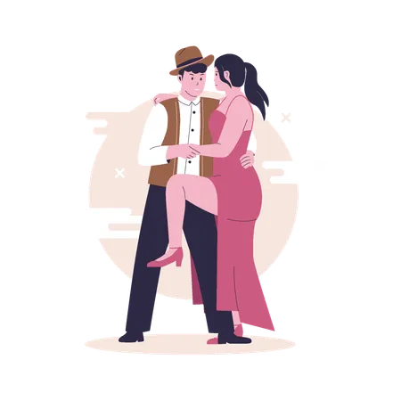Couple Dances Man And Woman Romantic Dance Vector Data Illustration Illustration