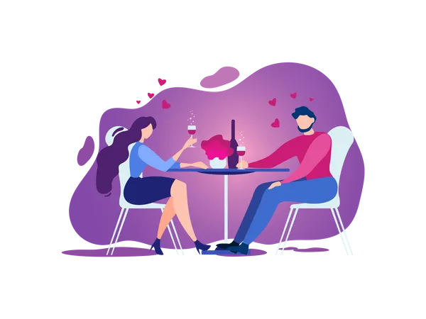 Couple doing Romantic date celebration with wine at Restaurant Illustration