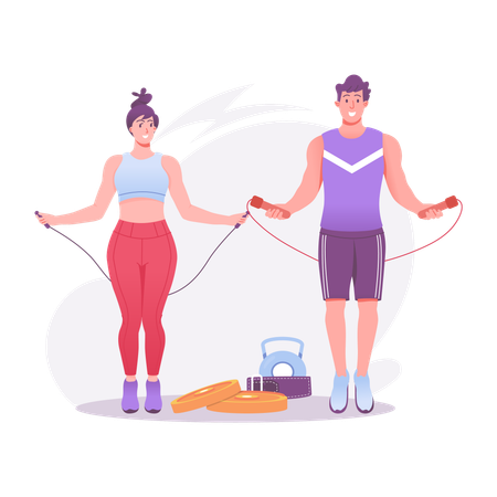 Couple Doing Rope Skipping  Illustration