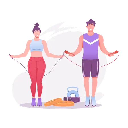 Couple Doing Rope Skipping  Illustration