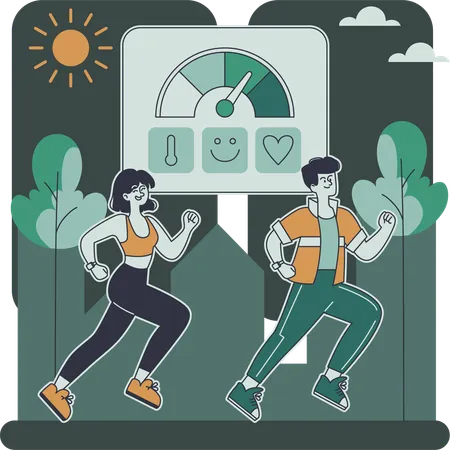 Couple doing running exercise while attending yoga sessions  Illustration