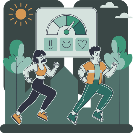 Couple doing running exercise while attending yoga sessions  Illustration