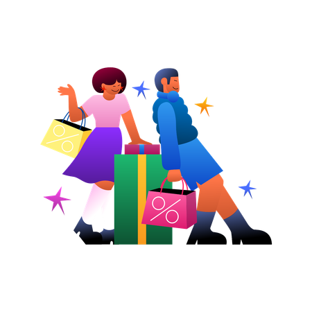 Couple doing sale shopping  Illustration