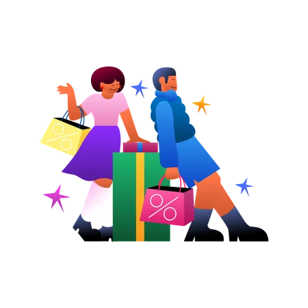 Couple doing sale shopping  Illustration