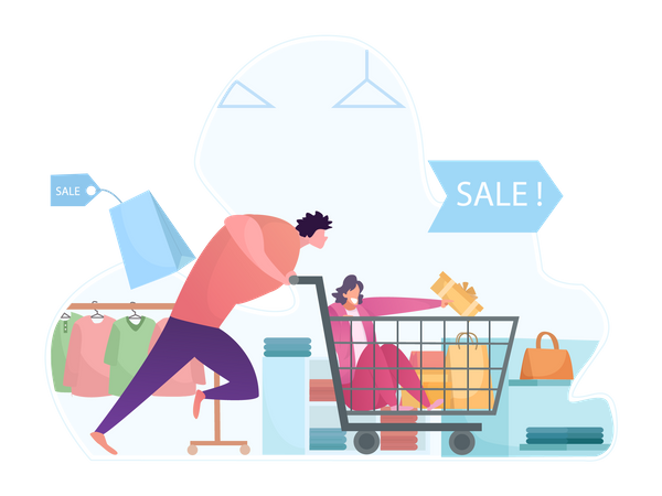 Couple doing shopping during big sale  Illustration