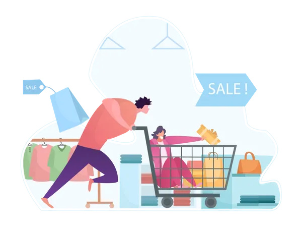 Couple doing shopping during big sale  Illustration