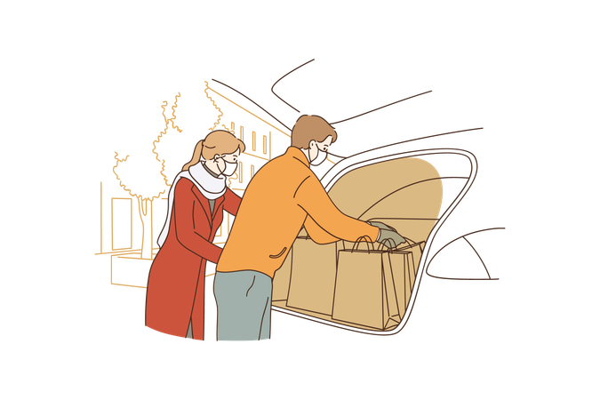 Couple doing shopping during coronavirus epidemic  Illustration