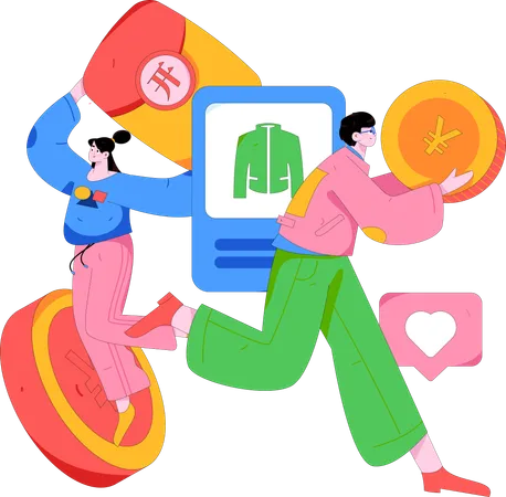 Couple doing shopping from online website  Illustration